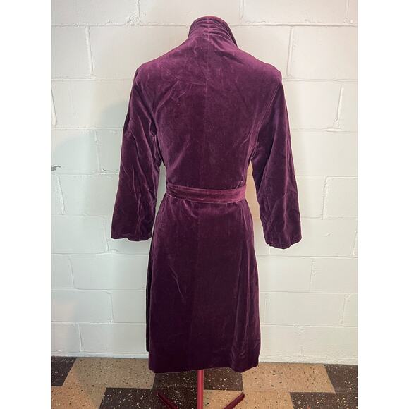 Velvet coat robe open front sash belt maroon wine 1970s - Picture 6 of 11
